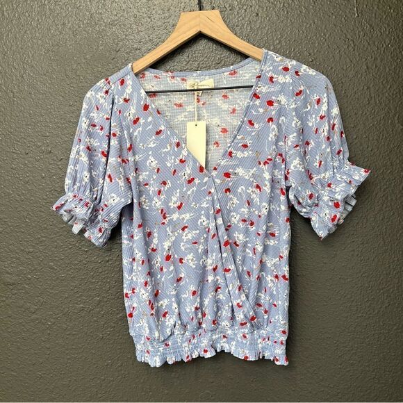 MELLODAY Ruffle Sleeve Faux Wrap Top - Picture 4 of 10